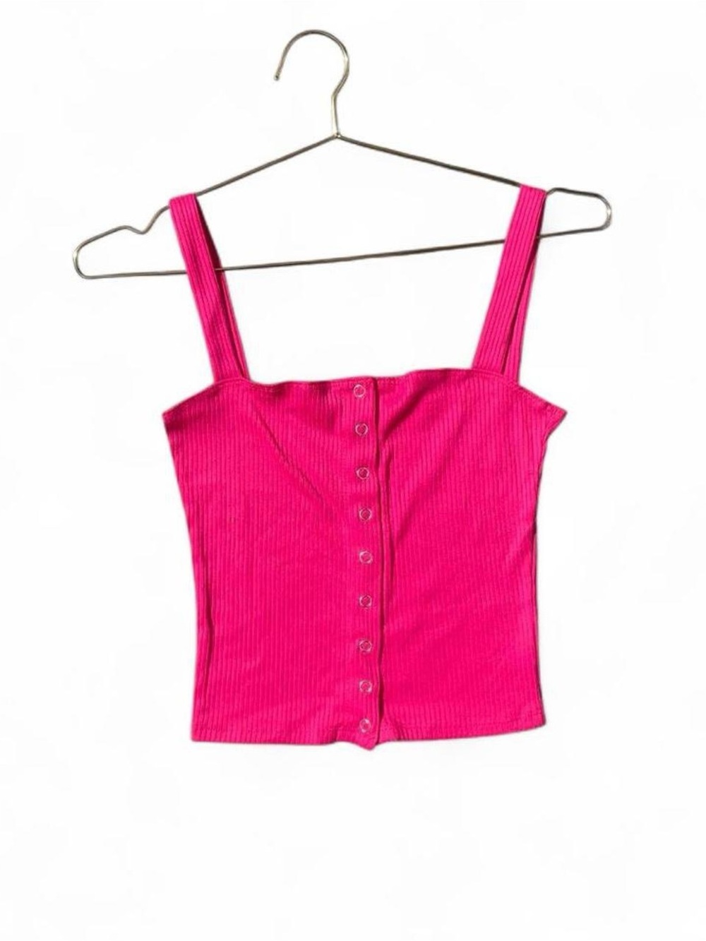 Hot Pink Ribbed Crop Tank Top – Y2K Barbiecore Grommet Detail Cami Hyped Unicorn